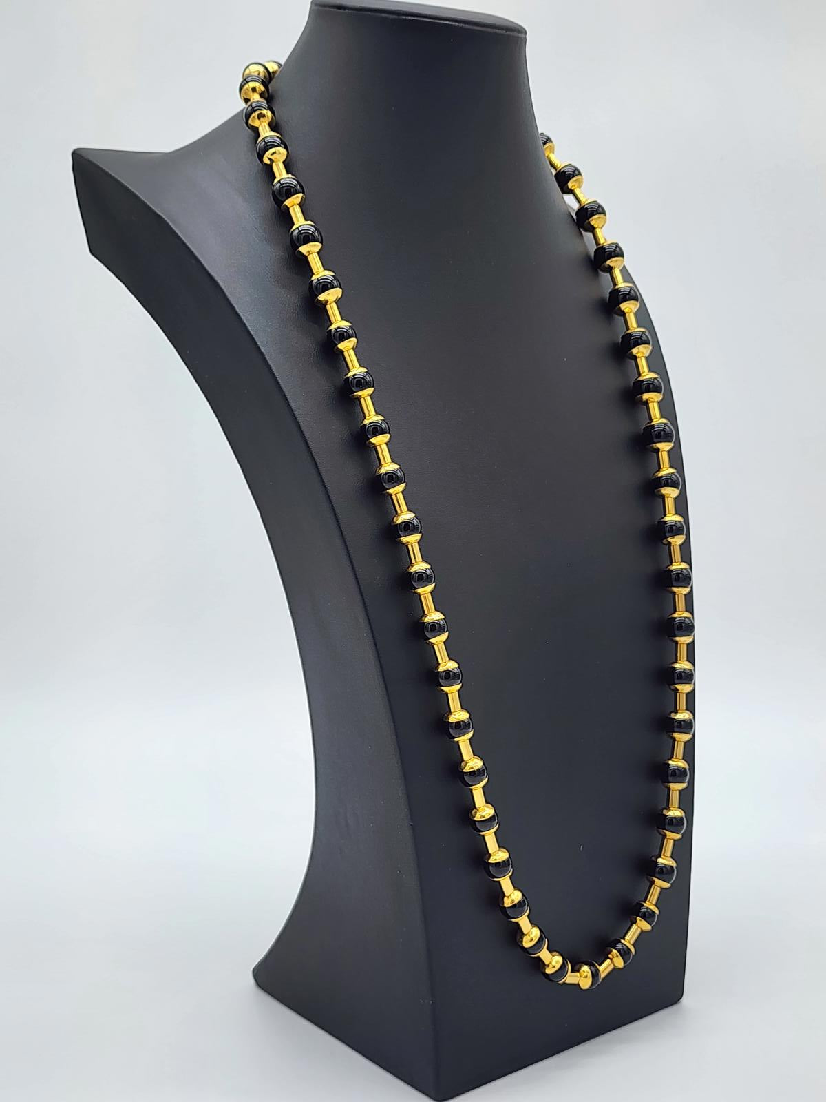 Vintage MMA Met Museum Gold Tone Black Onyx or Glass Bead Necklace Ancient Style