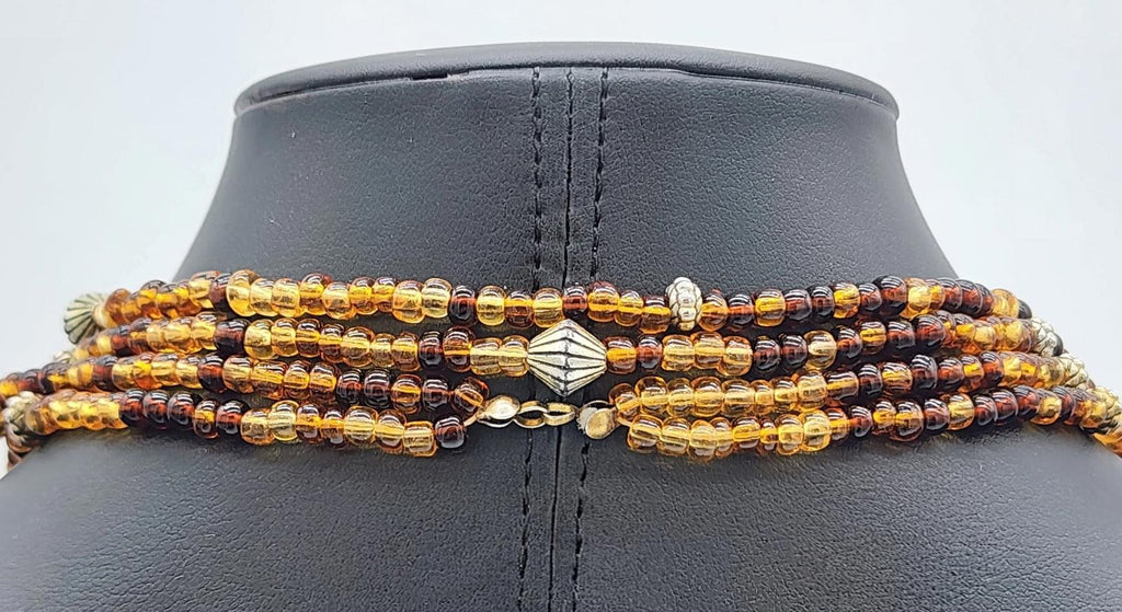 Amber Glass Necklace 41" Cognac Honey Multistrand Opera Length Beads Boho