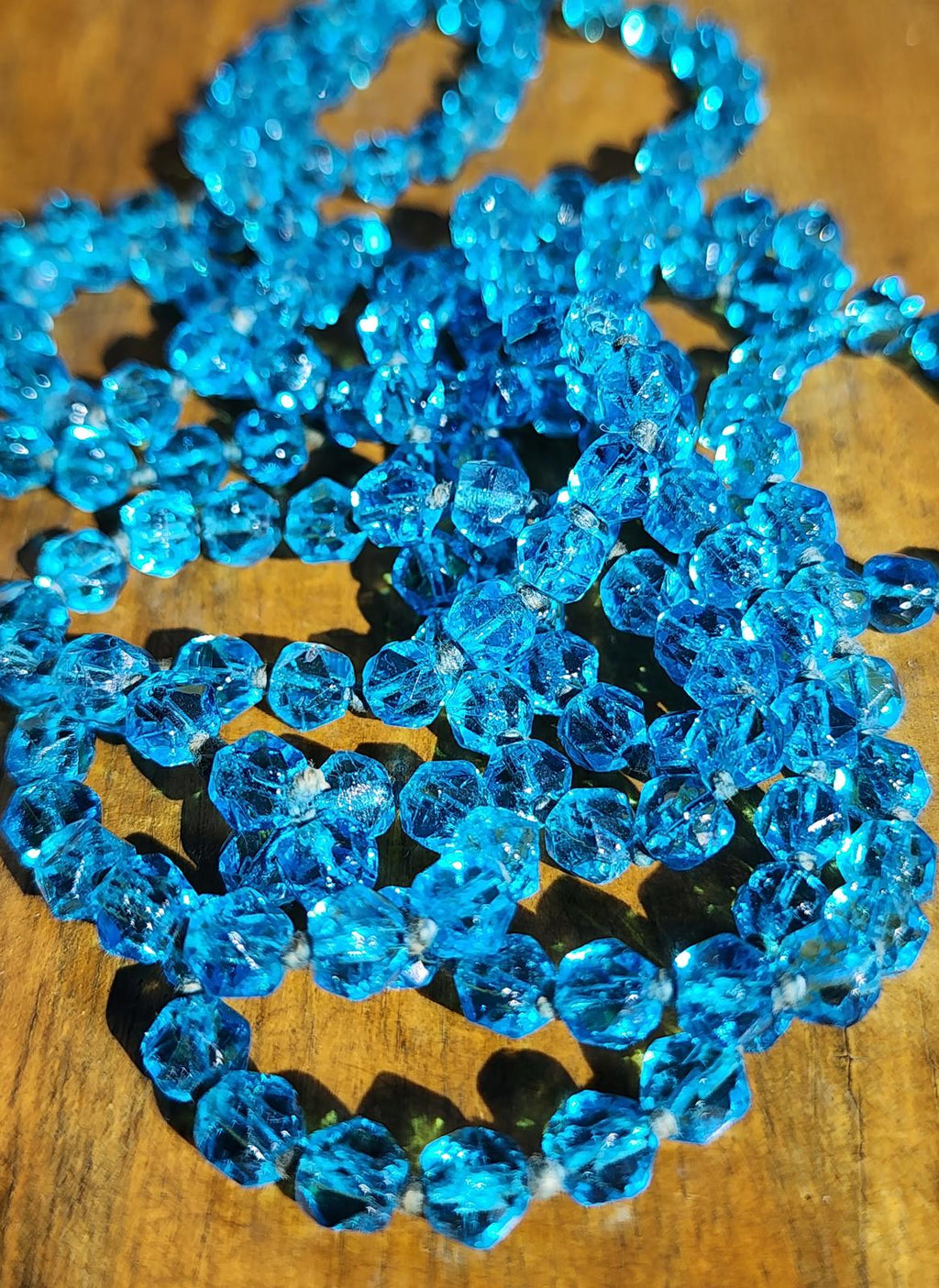 Rare Blue Uranium Glass Necklace 56" Flapper UV Czech 1920s Hand Knotted Beads