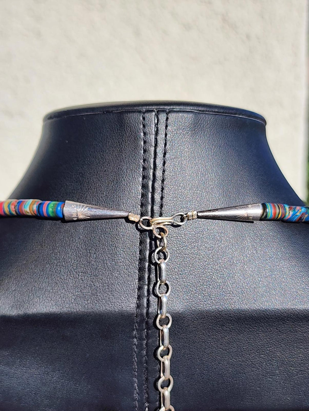Running Bear Signed Sterling Rainbow Calsilica Bead Necklace Navajo Pearls 22in