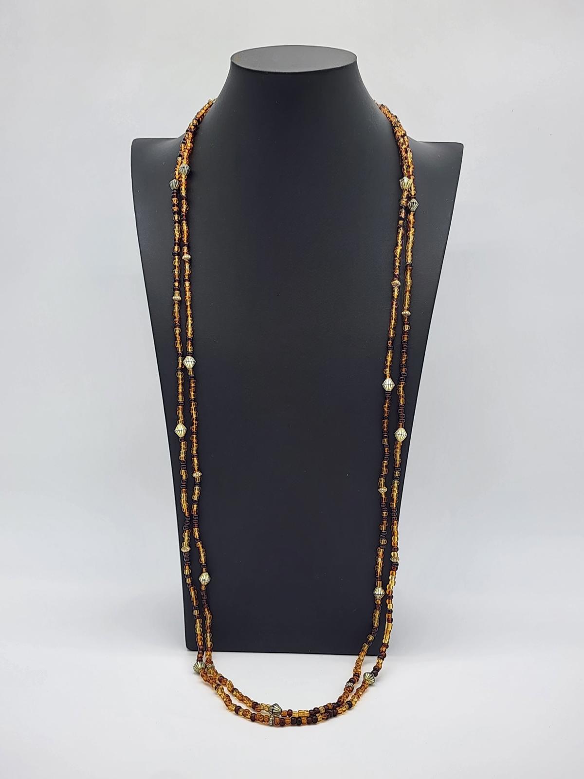 Amber Glass Necklace 41" Cognac Honey Multistrand Opera Length Beads Boho