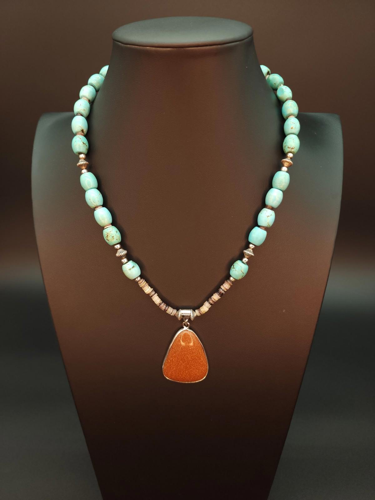 Genuine Turquoise Necklace | Goldstone Pendant | Southwest/Native American Style
