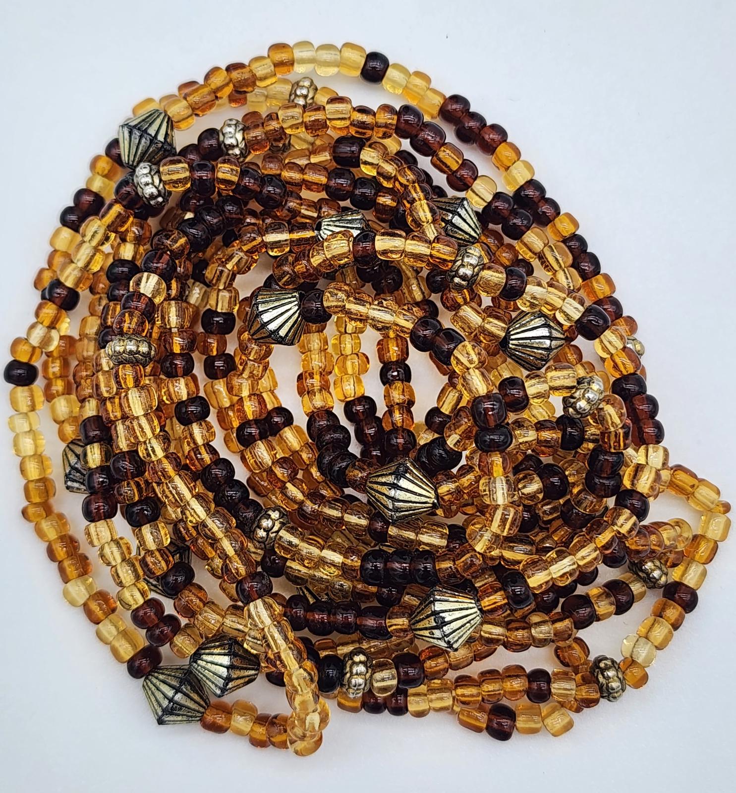 Amber Glass Necklace 41" Cognac Honey Multistrand Opera Length Beads Boho