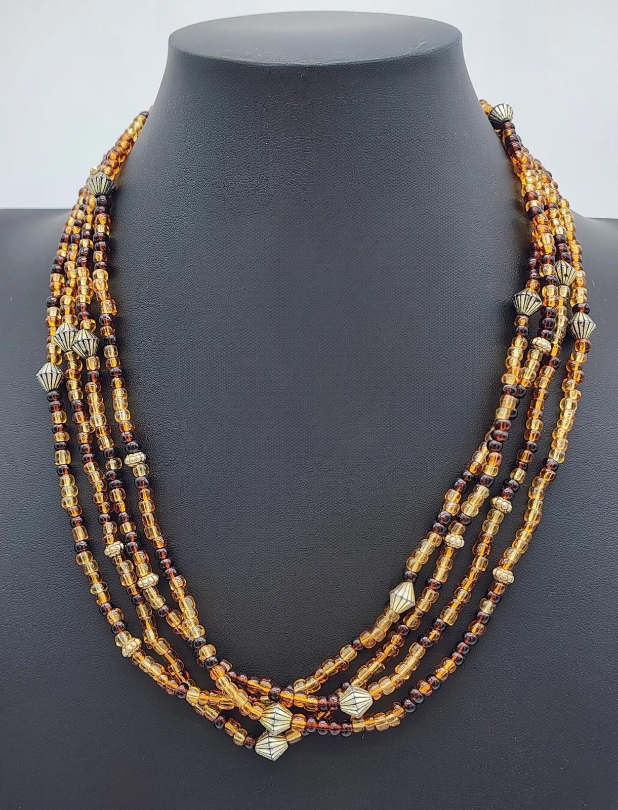 Amber Glass Necklace 41" Cognac Honey Multistrand Opera Length Beads Boho