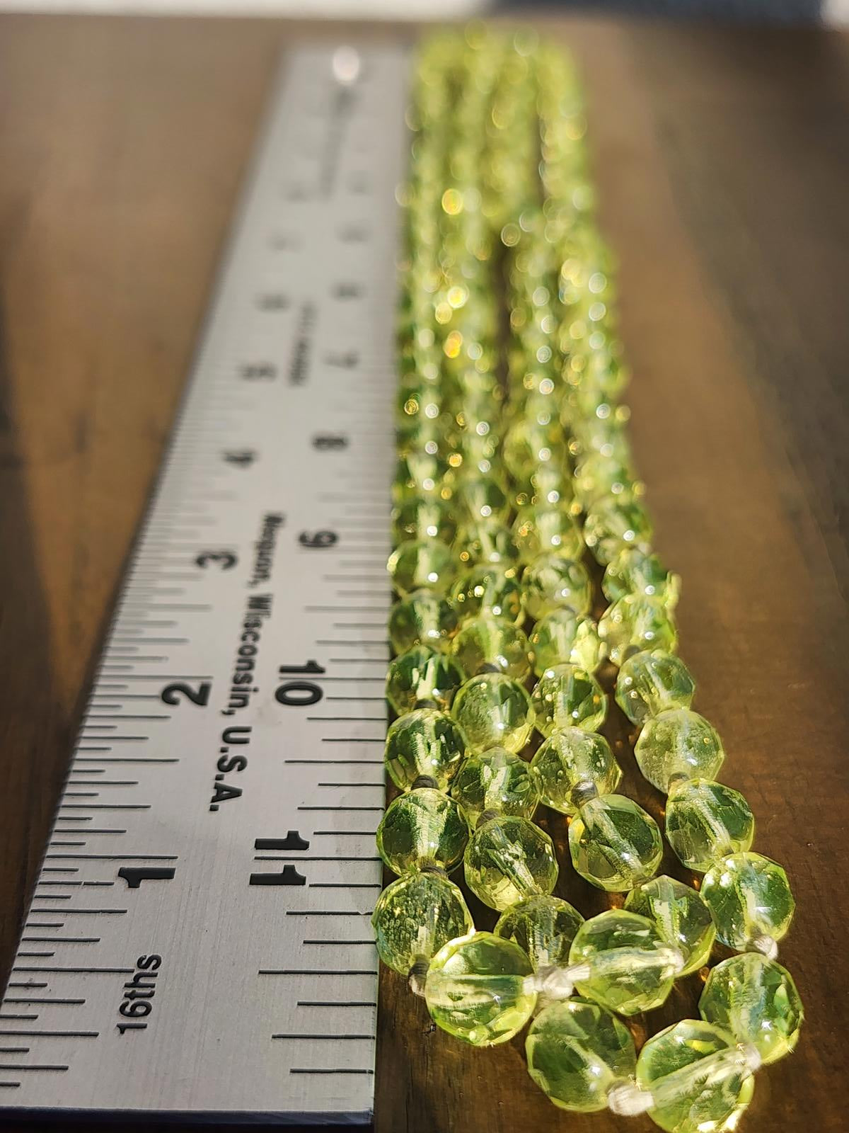 Vintage Yellow Uranium Glass Necklace 50" UV Glow Flapper Blacklight Jewelry