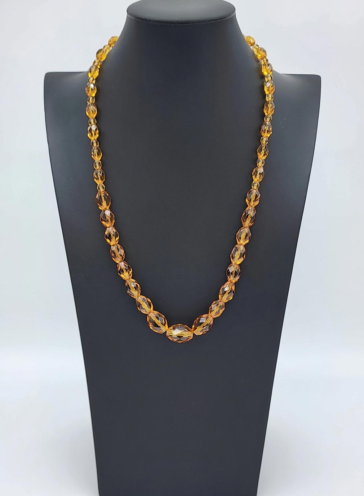 Czech Faceted Amber Glass Necklace | Art Deco 1930's Citrine/Topaz Color 26"